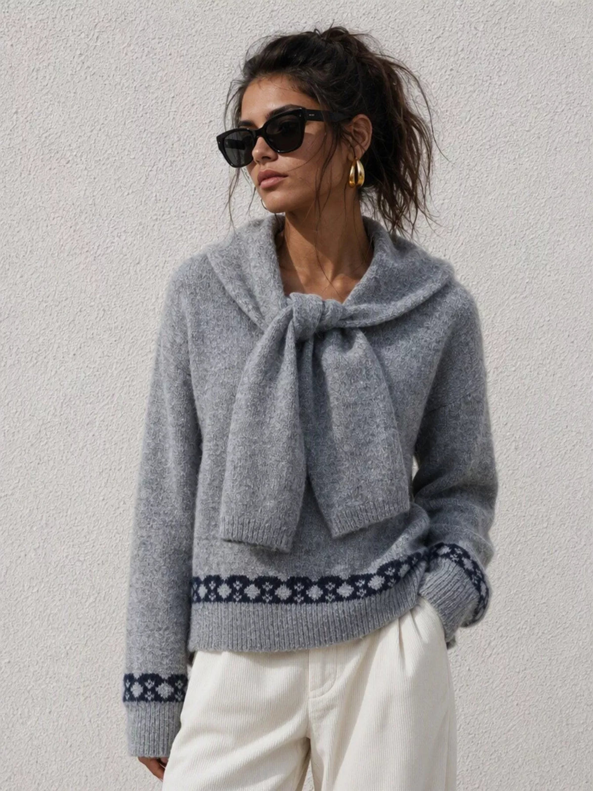Scarf Detail Dropped Shoulder Sweater, view 12