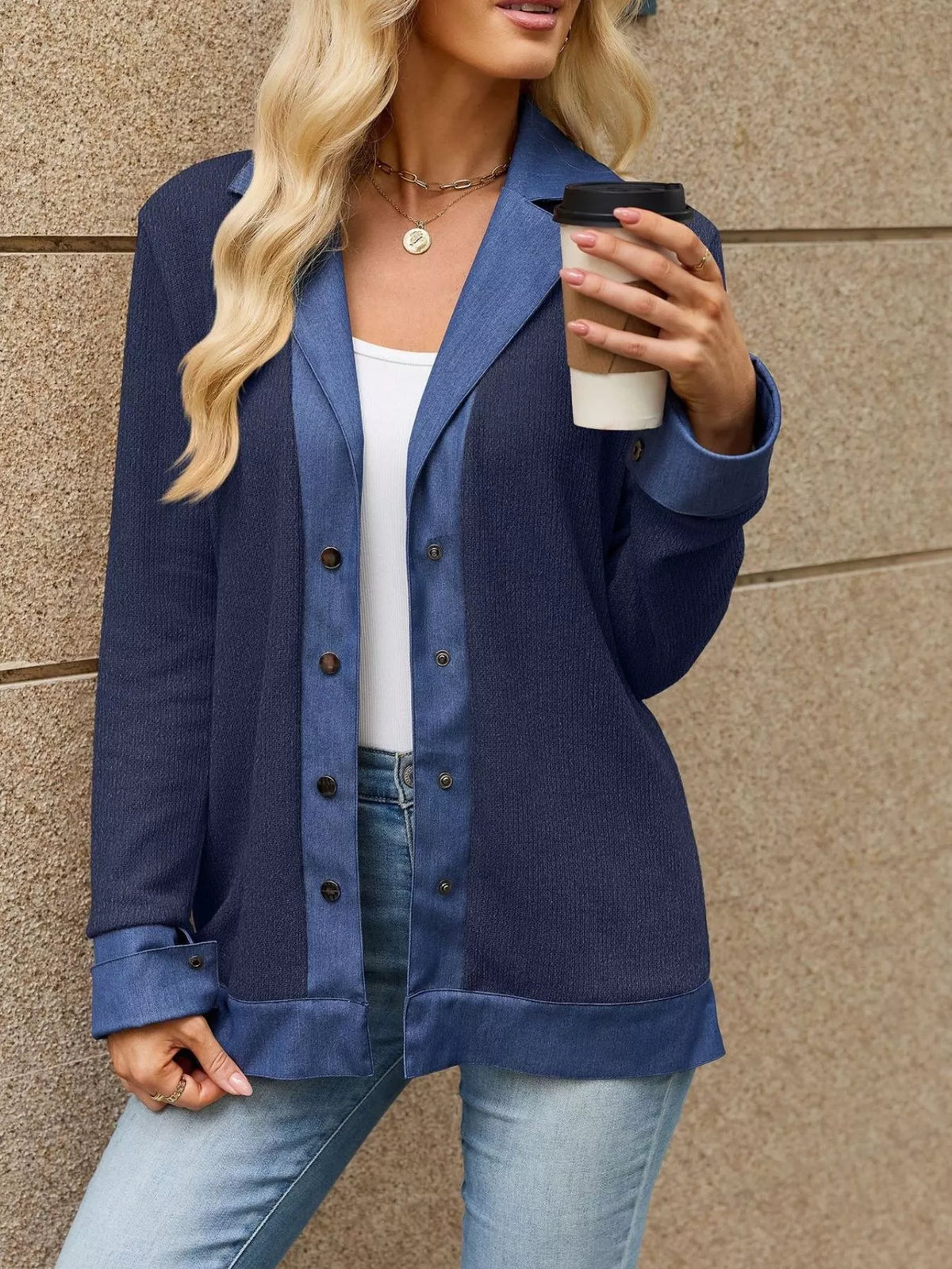 Contrast Denim Lapel Collar Outerwear - Lilixa.store