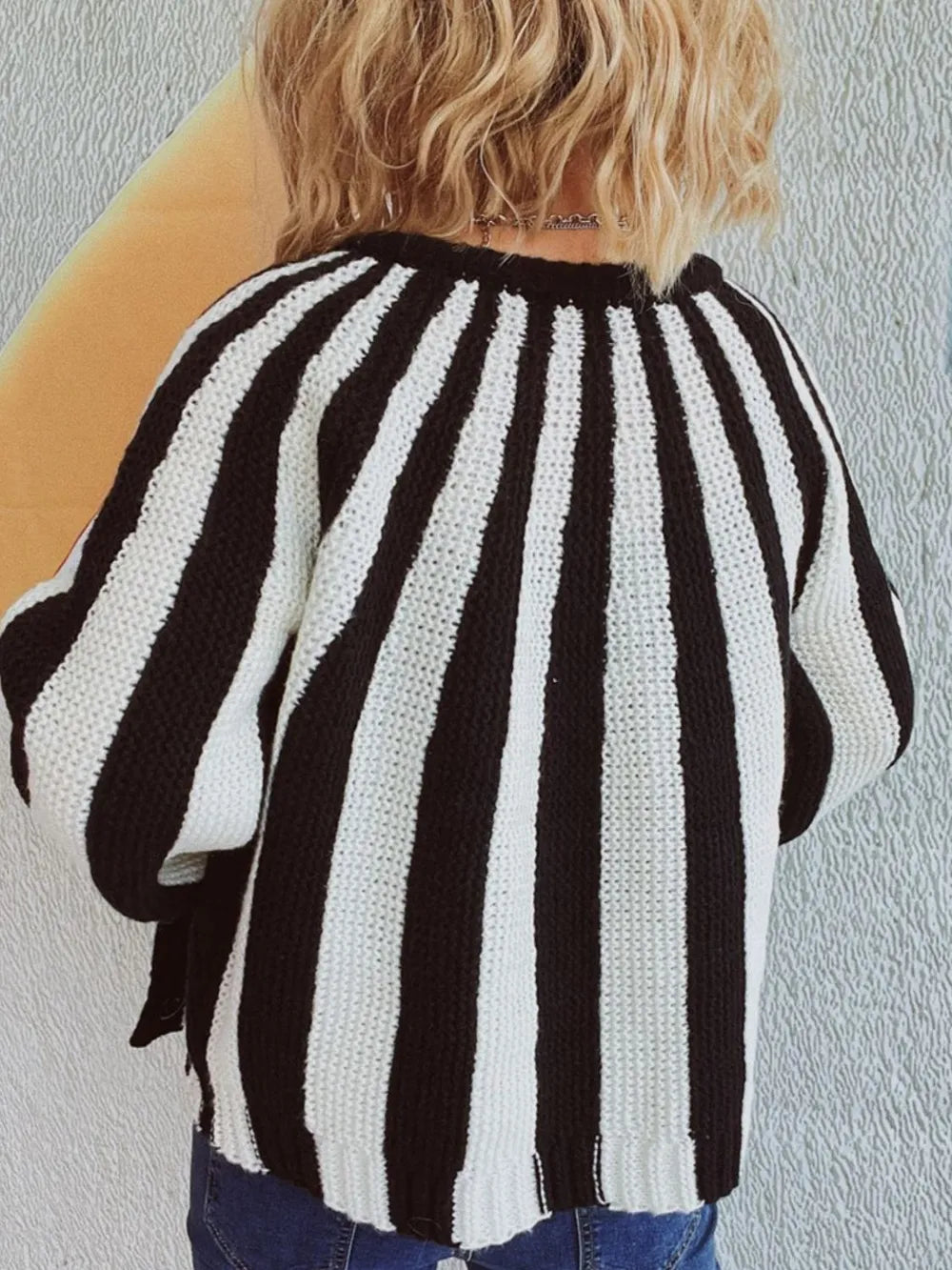 Contrast Stripes Button Down Long Sleeve Cardigan - Lilixa.store