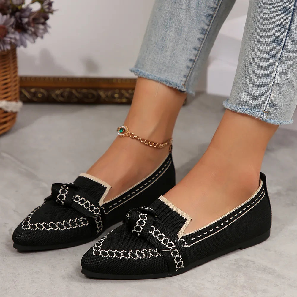 knitted Slip-On Flats with Bow, view 2