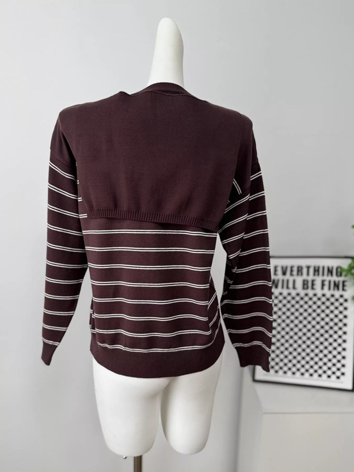 Classic Striped Crewneck Knit Top with Layered Sweater Detail, view 19