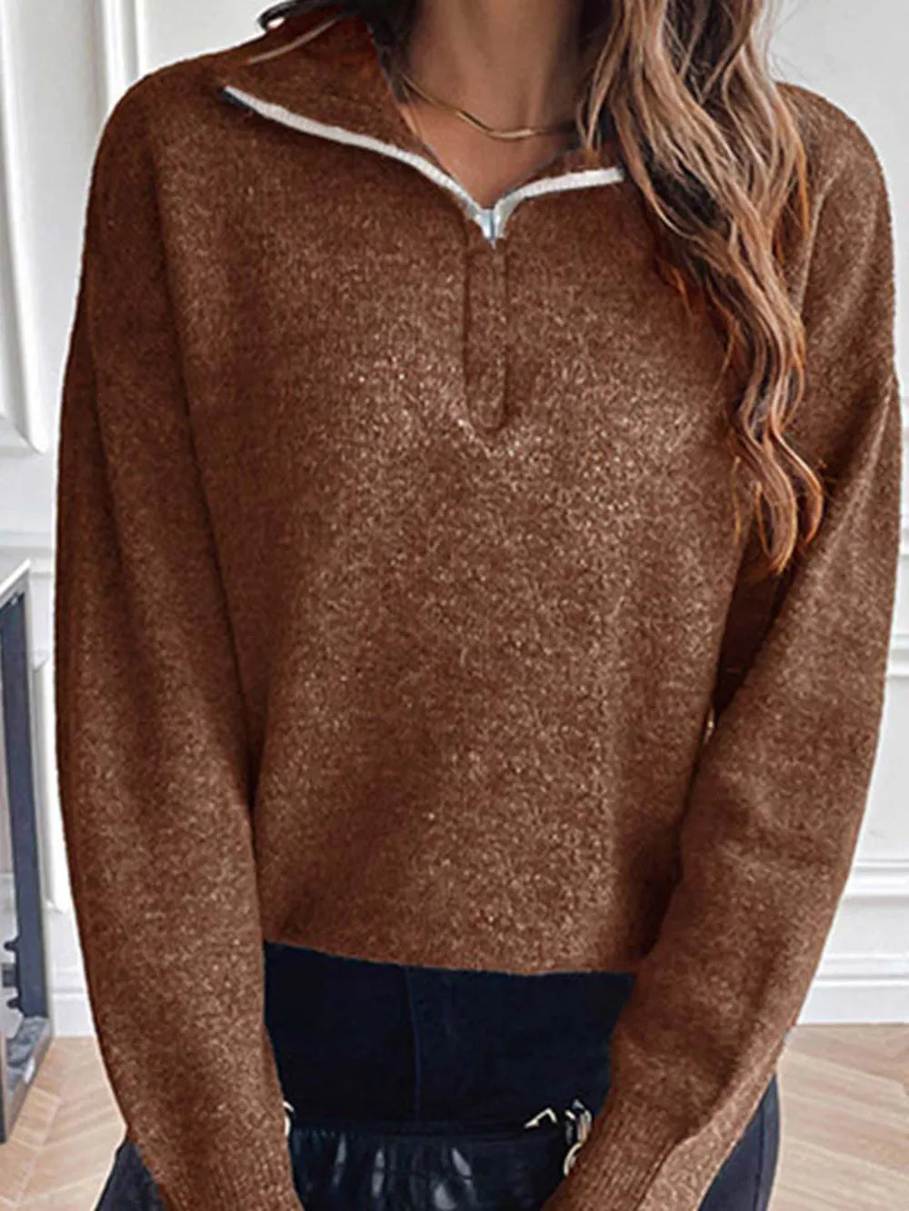 Half Zip Dropped Shoulder Sweater, view 7