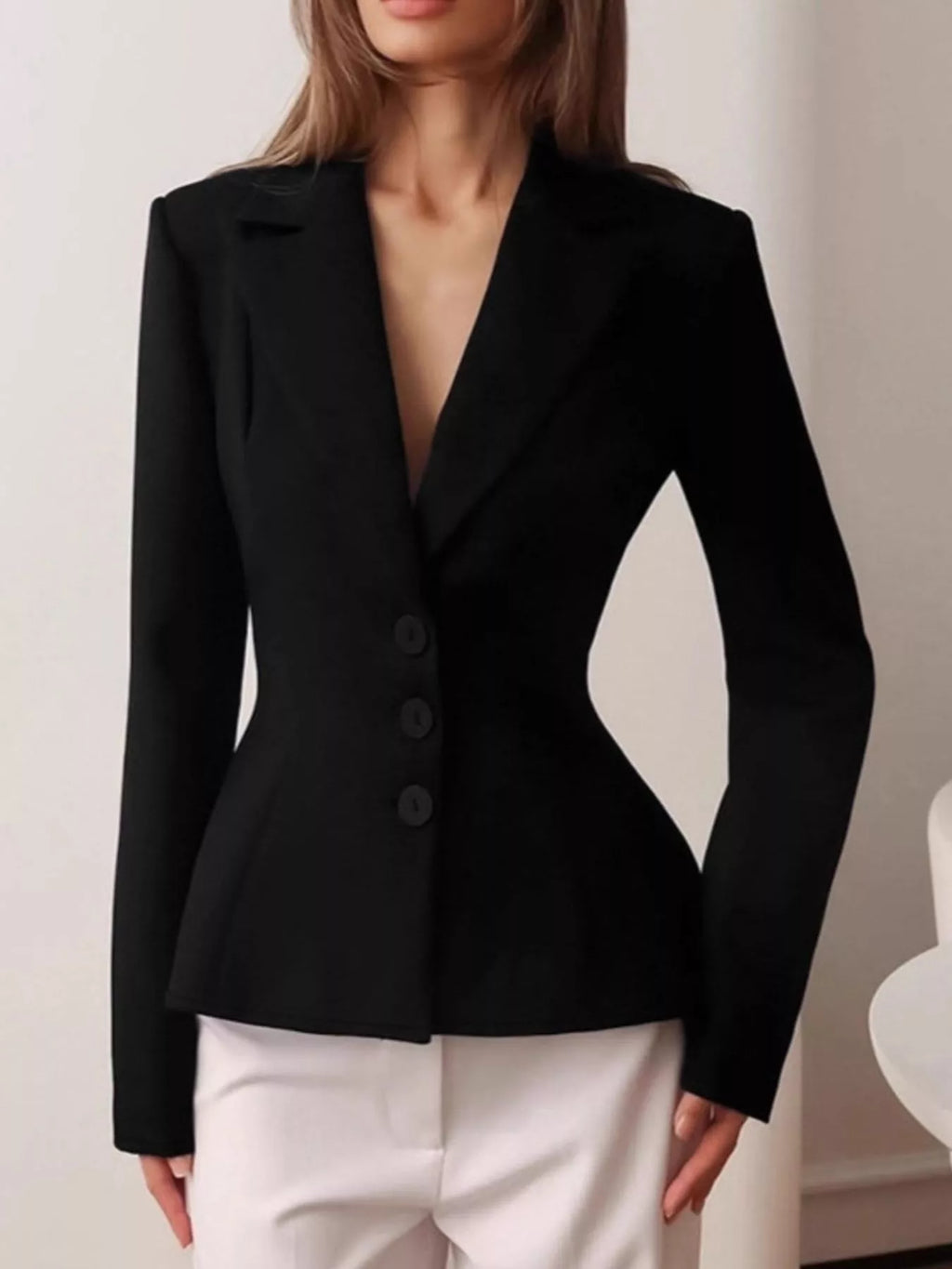 Lapel Collar Button Up Blazer - Lilixa.store