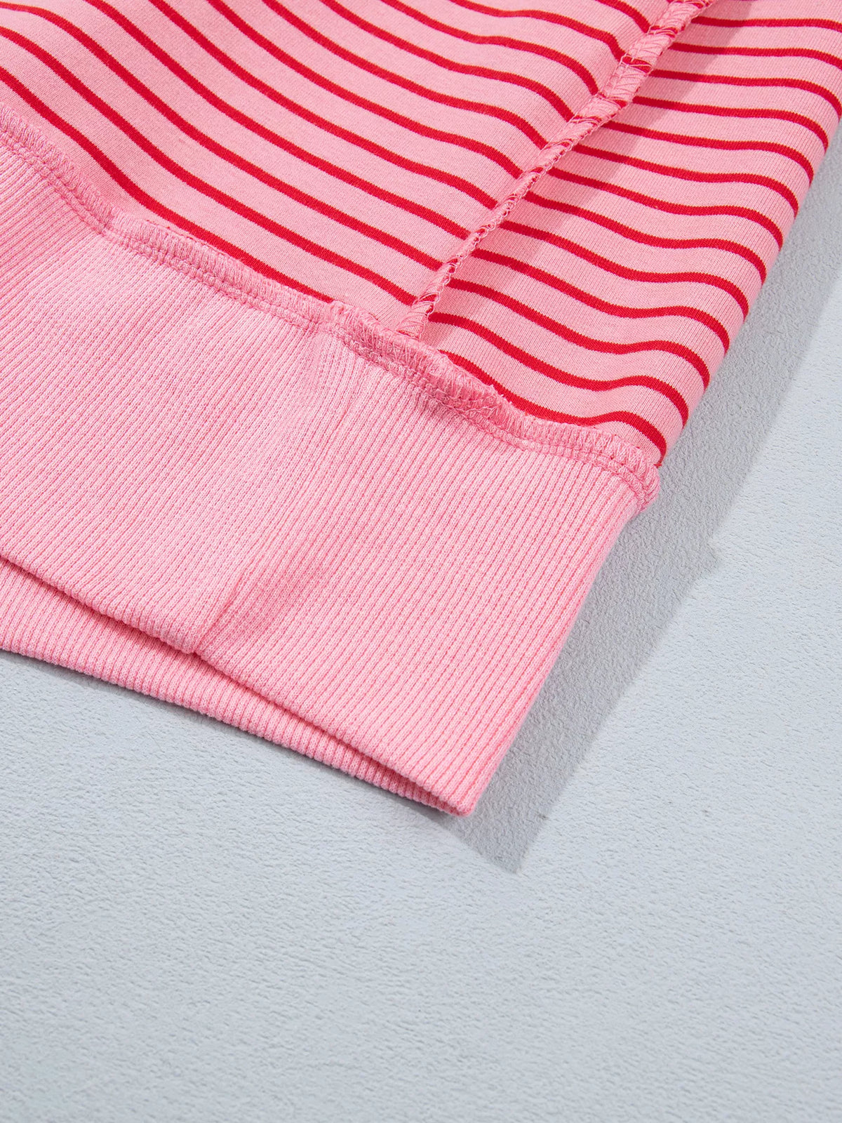 Stripe Ribbed Patchwork Mock Neck Baggy Pullover Matching Shorts Set - Lilixa.store