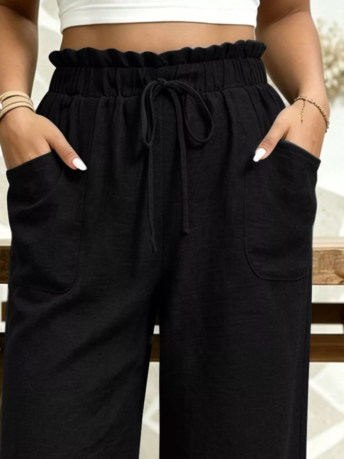 High-Waisted Drawstring Capris, view 3