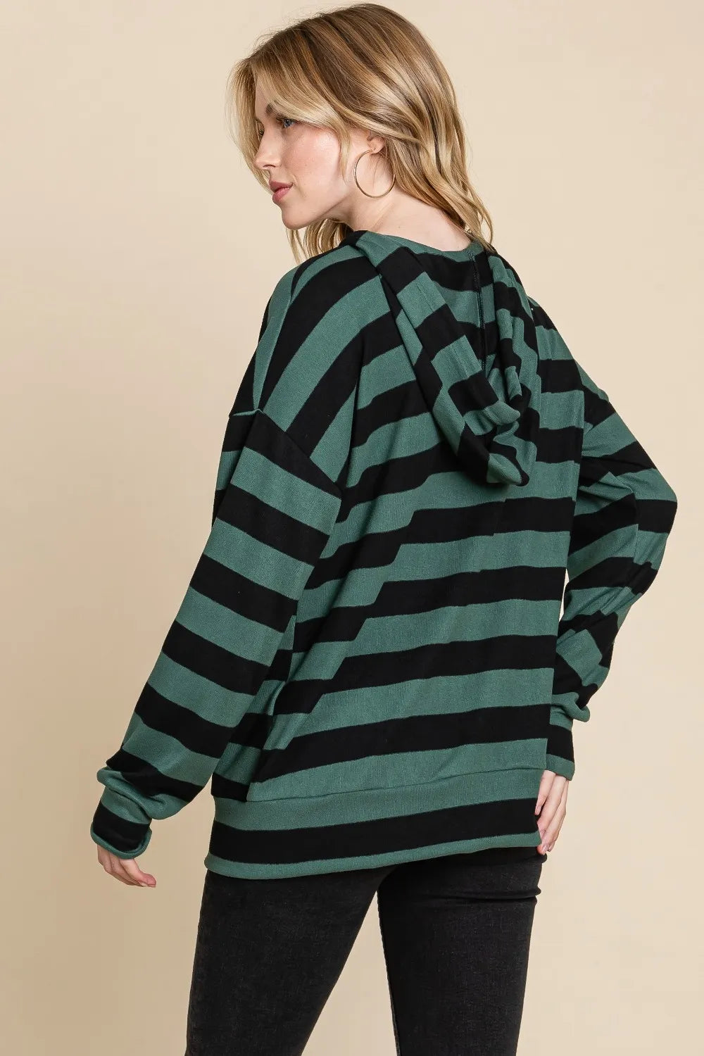 BOMBOM Drawstring Striped Dropped Shoulder Hoodie - Lilixa.store