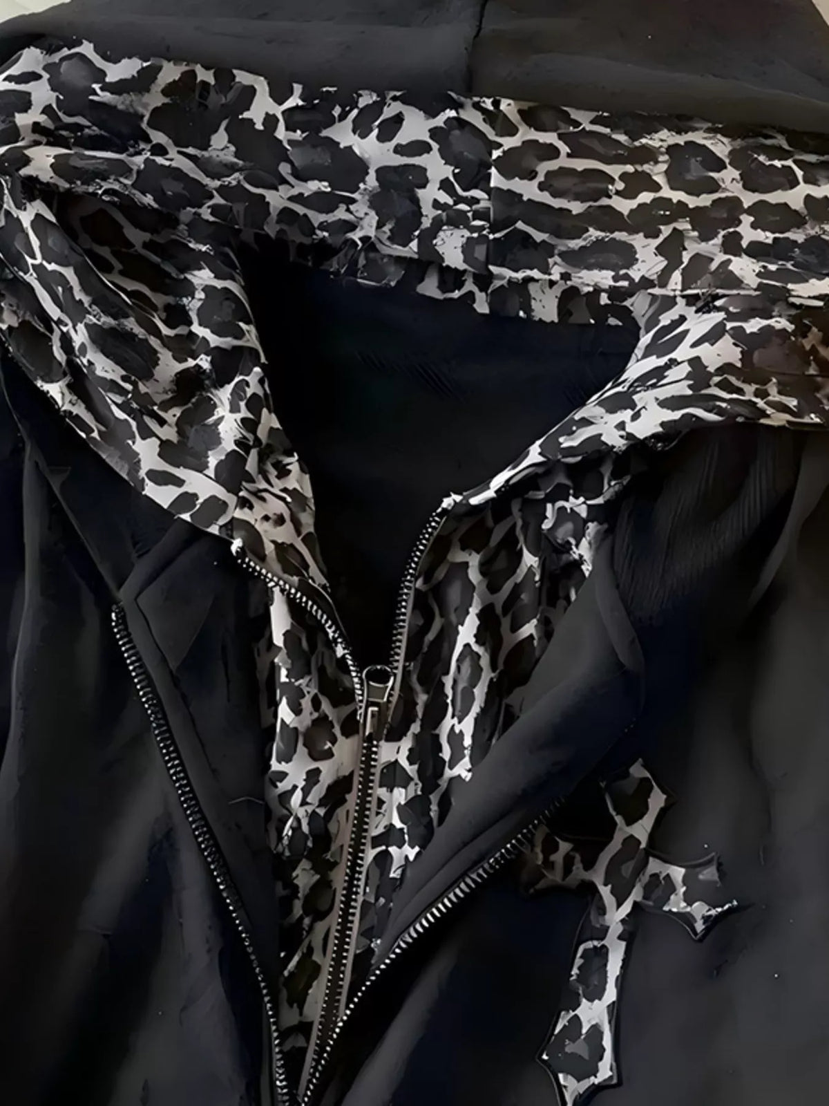 Gothic Cross Leopard Lined Zip-Up Hoodie - Lilixa.store