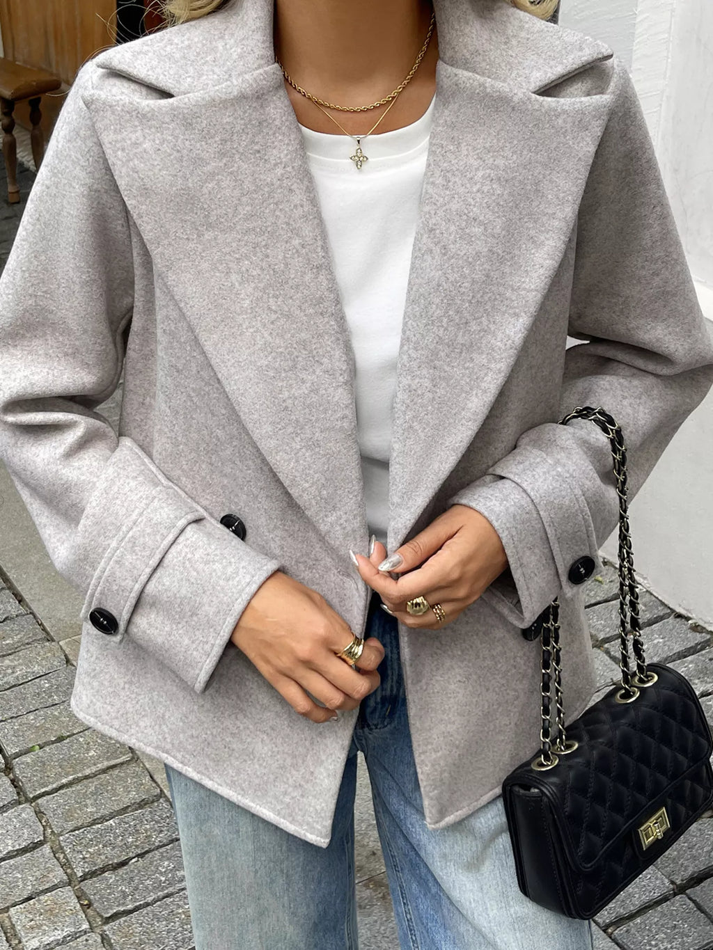 Wool Blend Double-Breasted Jacket in Apricot, view 2