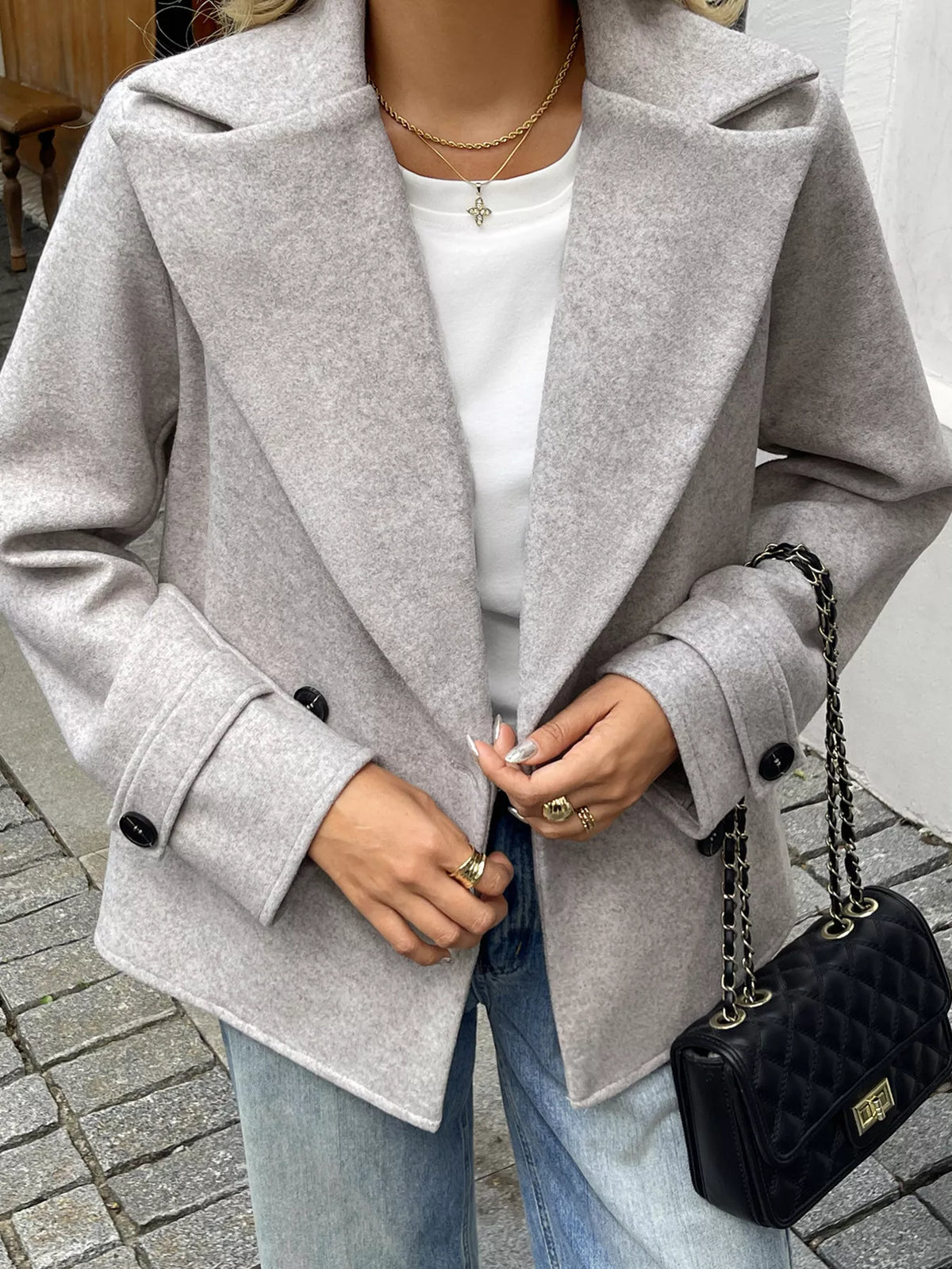Wool Blend Double-Breasted Jacket in Apricot, view 2