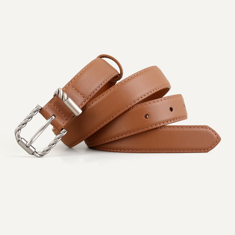 Leather Belt with Twisted Buckle - Lilixa.store