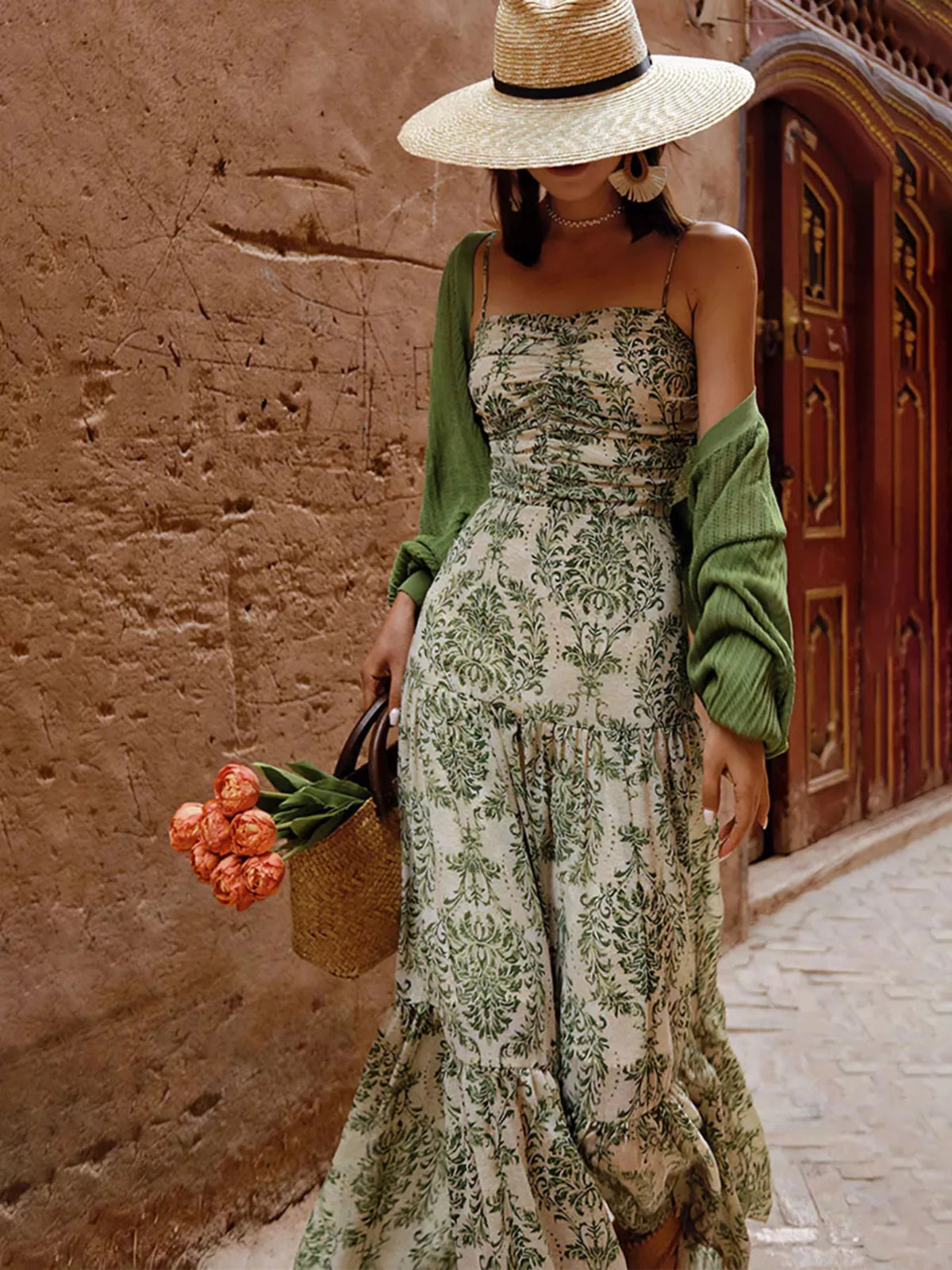 Cutout Back Printed Spaghetti Strap Tiered Maxi Dress - Lilixa.store