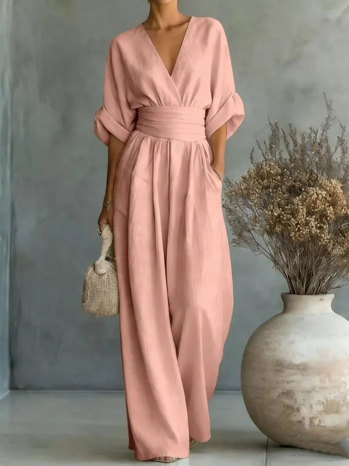 Full Size Half Sleeve Wide-Leg Jumpsuit Plus Size - Lilixa.store