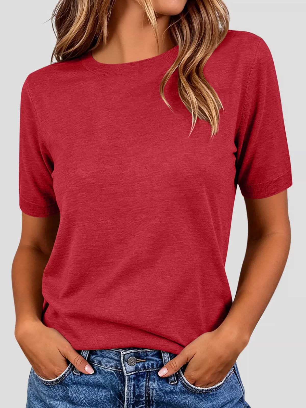 Classic Crew Neck Short Sleeve Knit Top - Lilixa.store