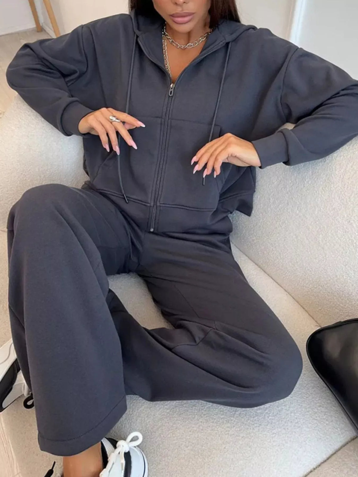 Zip-Up Hoodie and Wide-Leg Pants Set - Lilixa.store