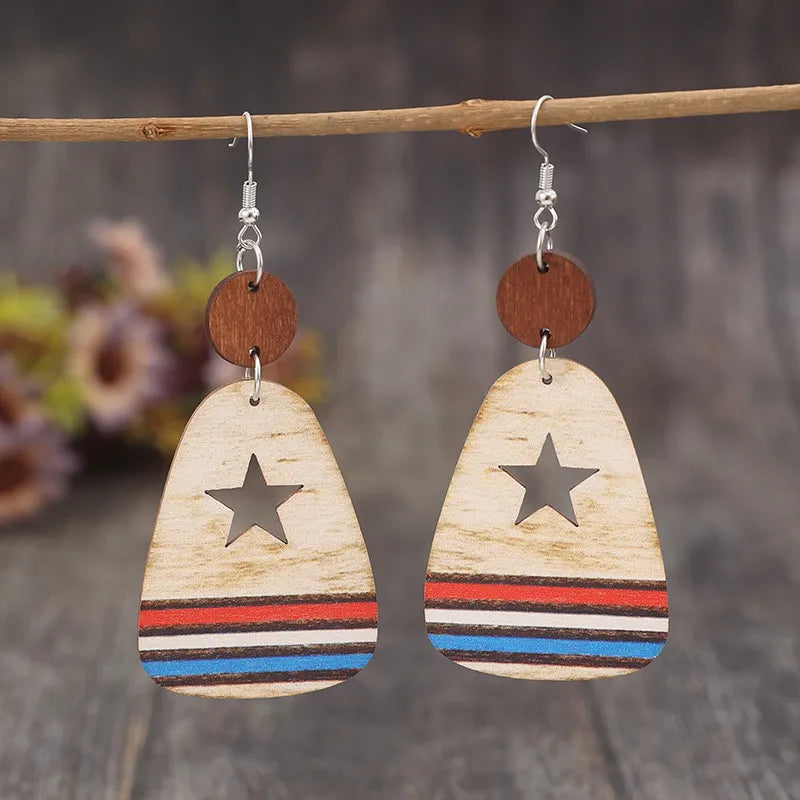Cutout Star & Stripes Wooden Dangle Earrings - Lilixa.store