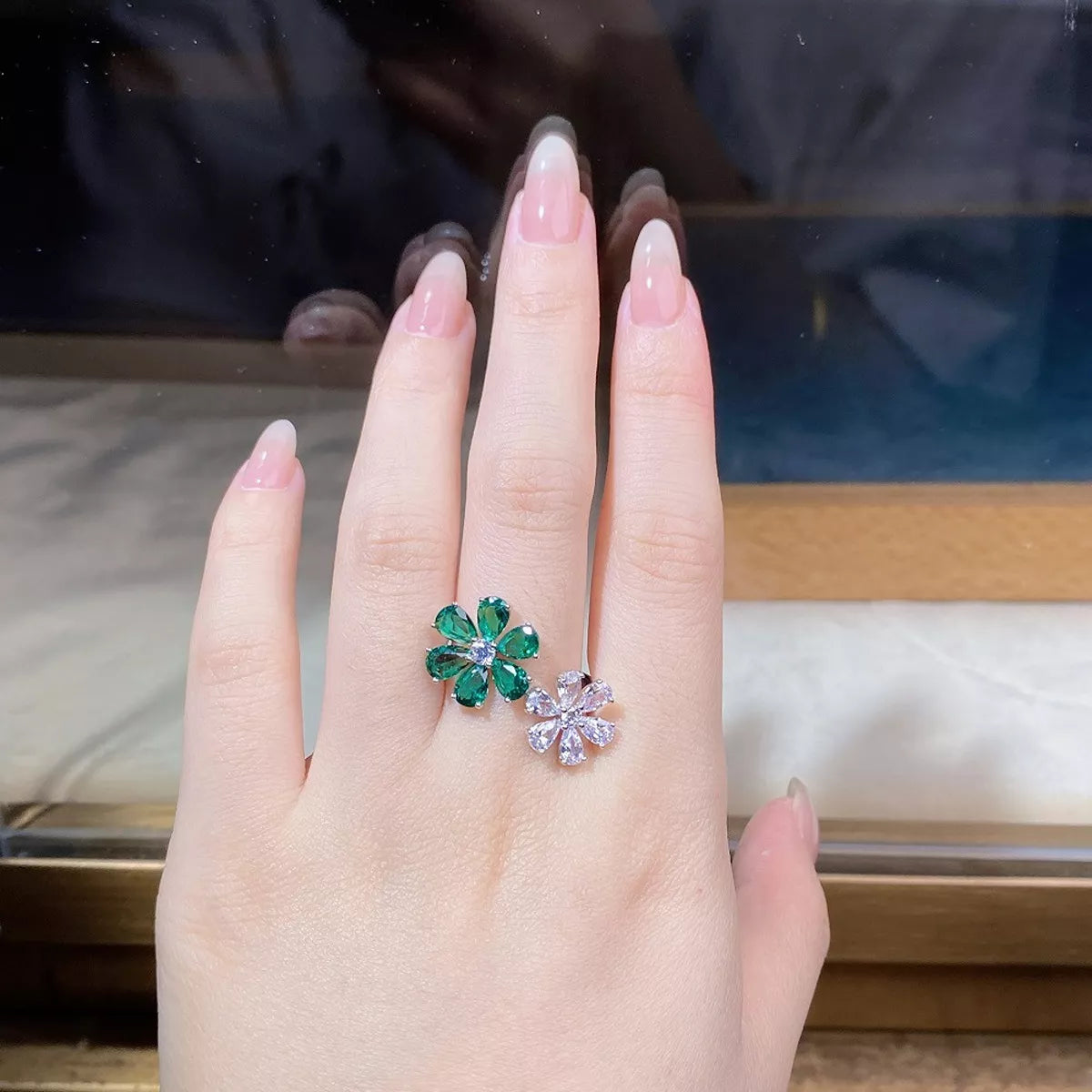 925 Sterling Silver Zircon Flower Ring