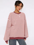 Striped Round Neck Long Sleeve Sweatshirt - Lilixa.store