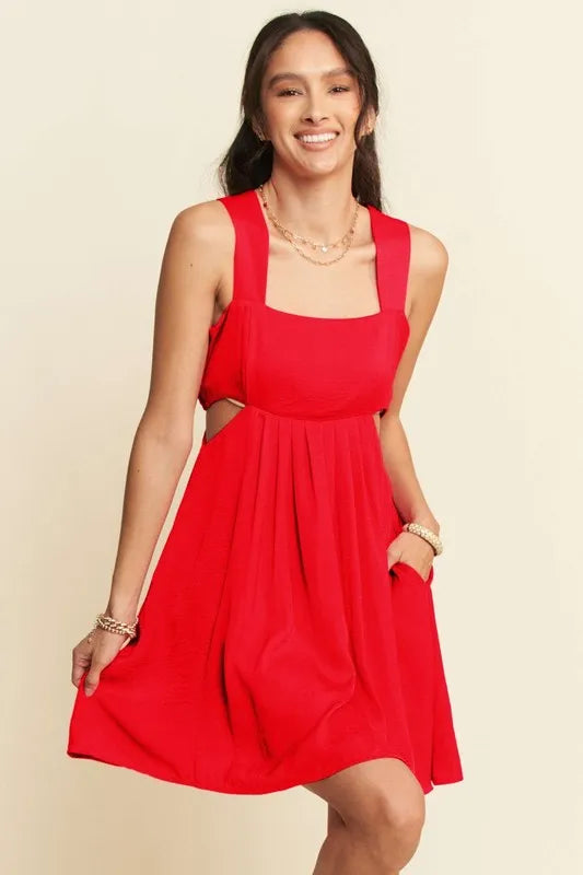 Davi & Dani Washed Satin Cutout Skirt Bandeau Mini Dress - Lilixa.store