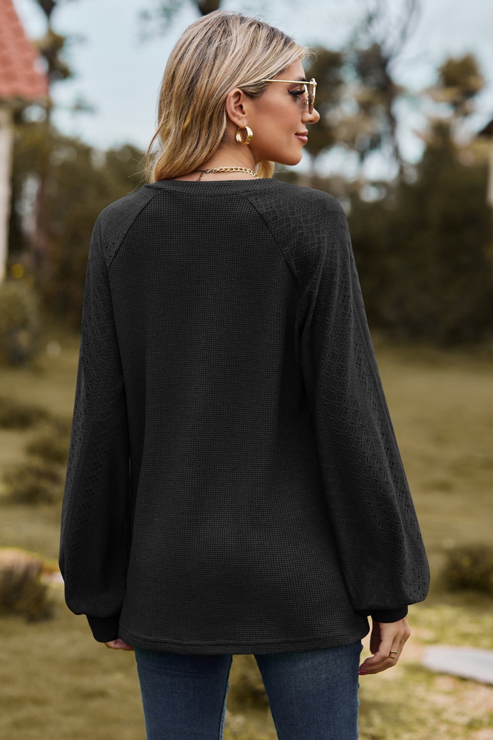 Notched Neck Raglan Sleeve Blouse, view 10