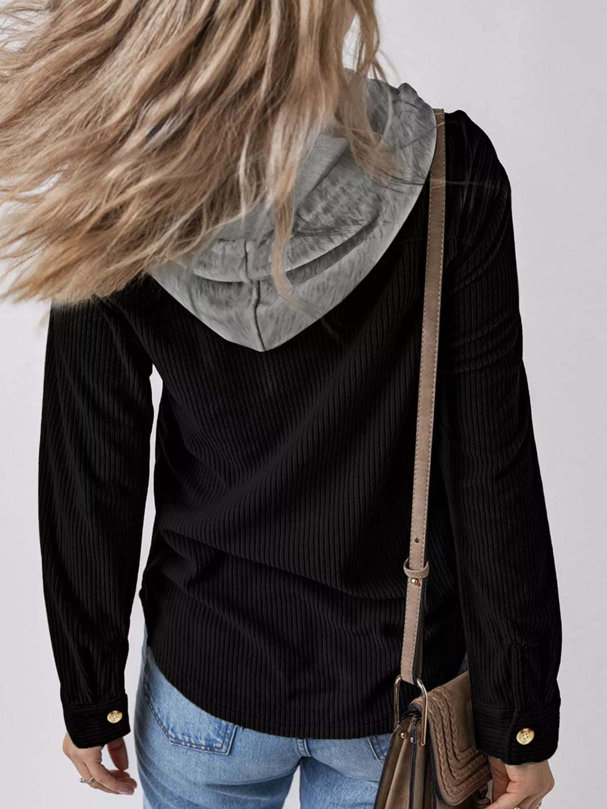 Hooded Corduroy Button-Down Jacket, view 6