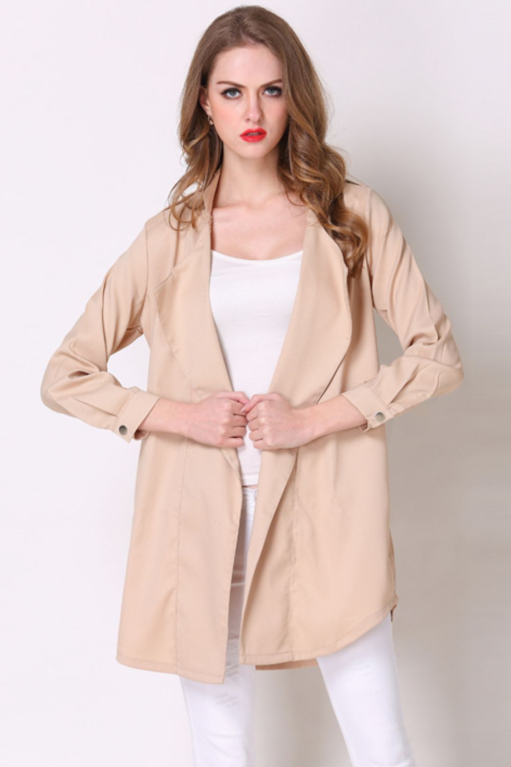 Full Size Open Front Longline Trench Coat - Lilixa.store