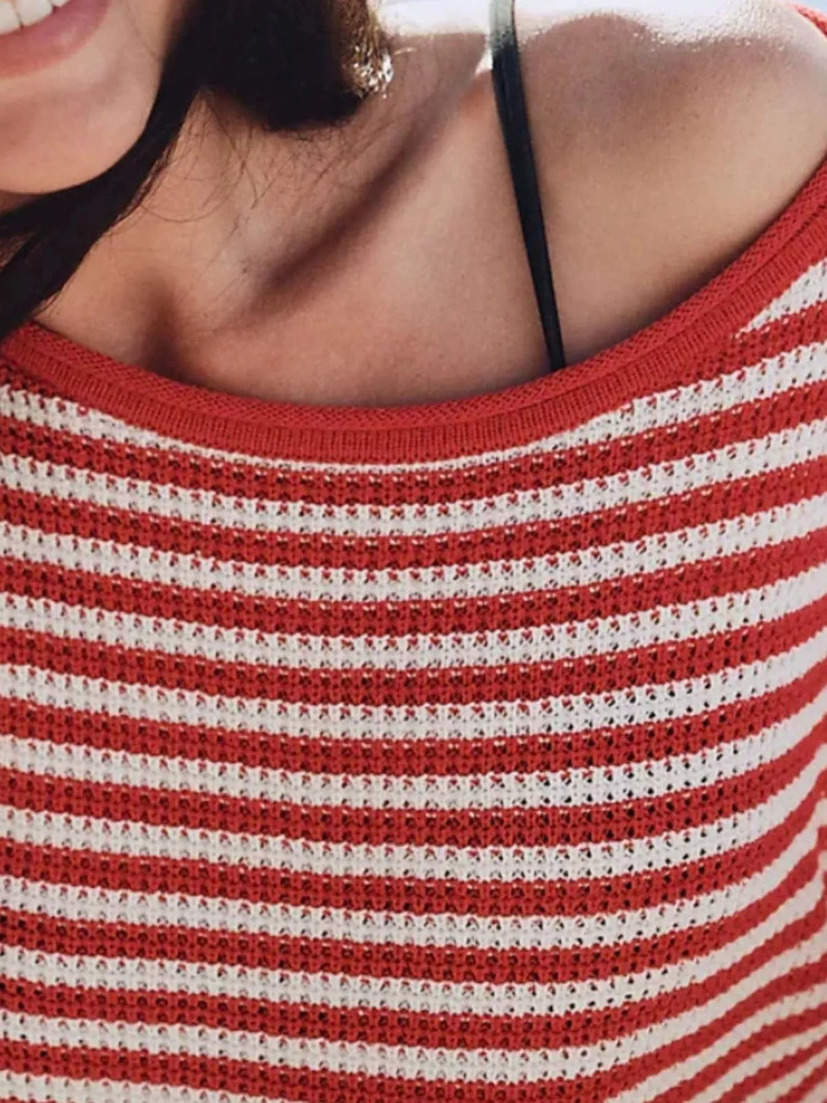 Striped Boat Neck Knit Sweater