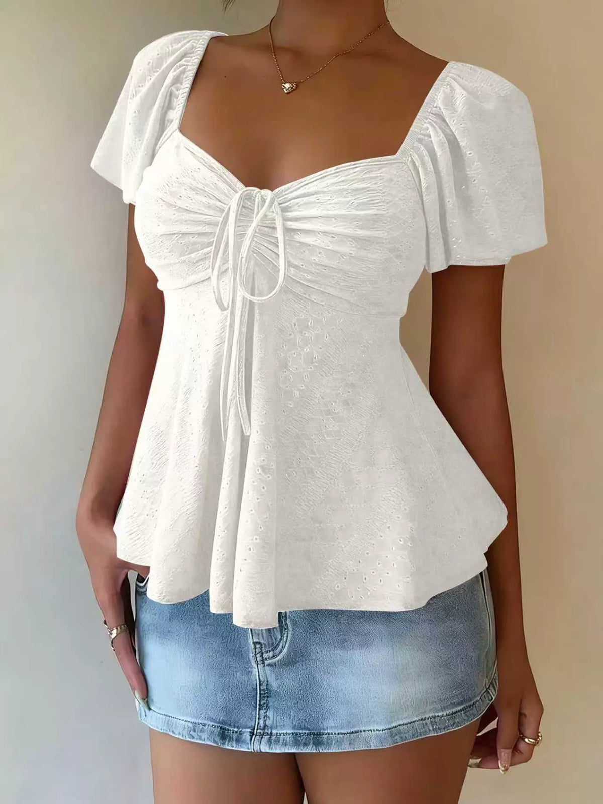 Sweetheart Neck Flutter Sleeve Top - Lilixa.store