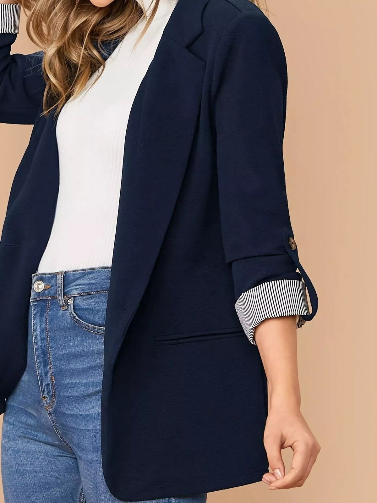 One Button Roll-Up Sleeve Blazer - Lilixa.store