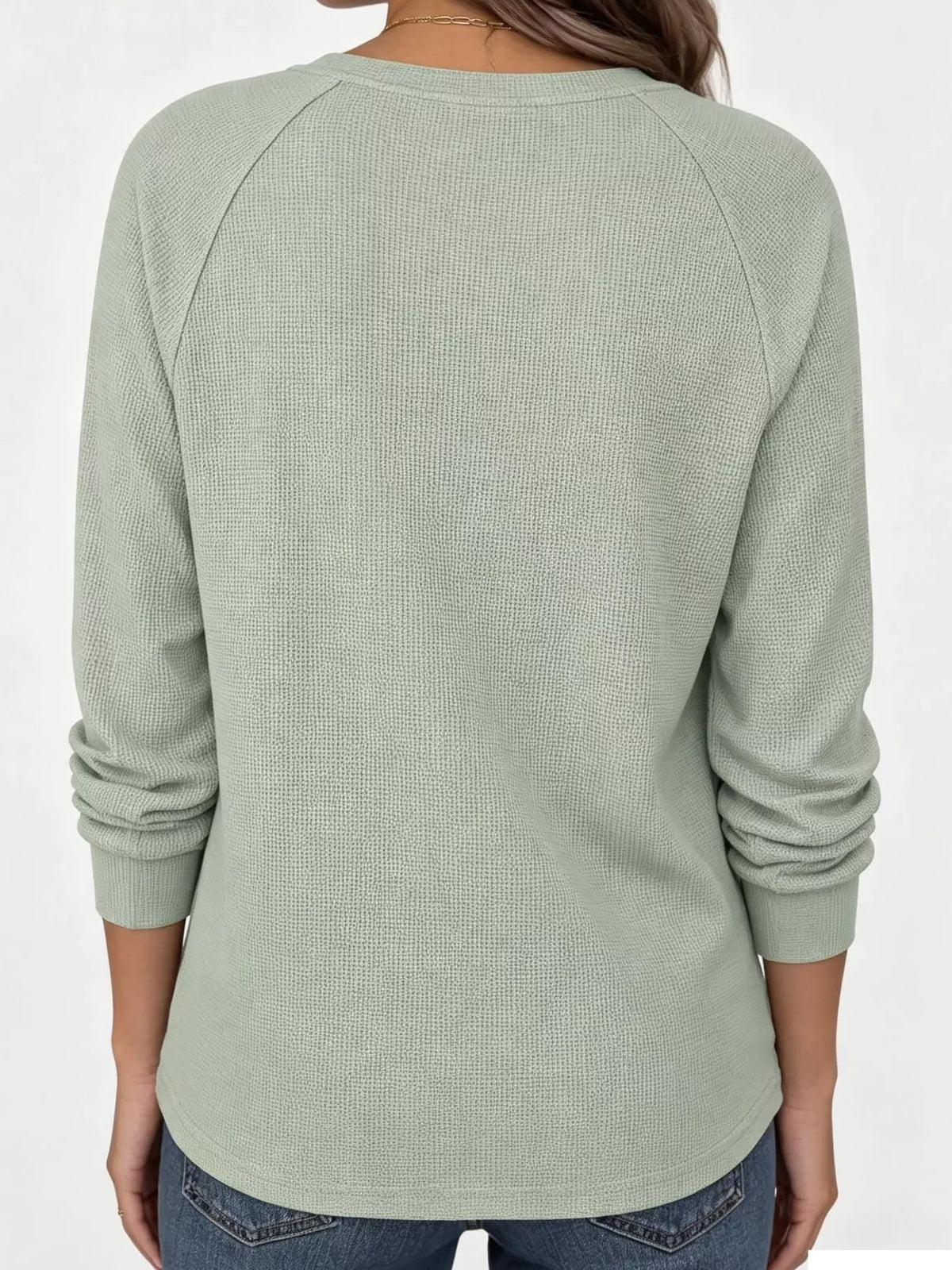 Waffle Knit Henley Long Sleeve T-Shirt