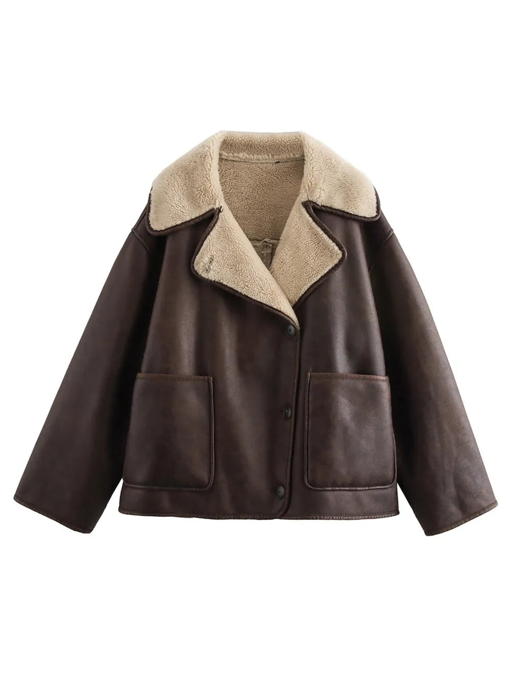 Collared Neck Long Sleeve Plush Jacket, view 4