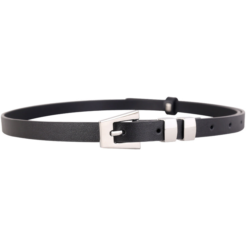 Skinny Leather Belt with Silver Buckle - Lilixa.store