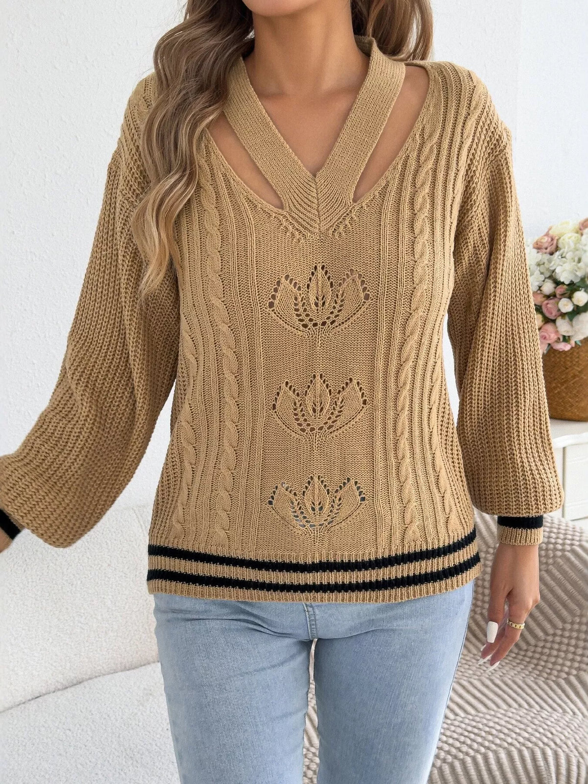 Cutout Cable Knit Sweater