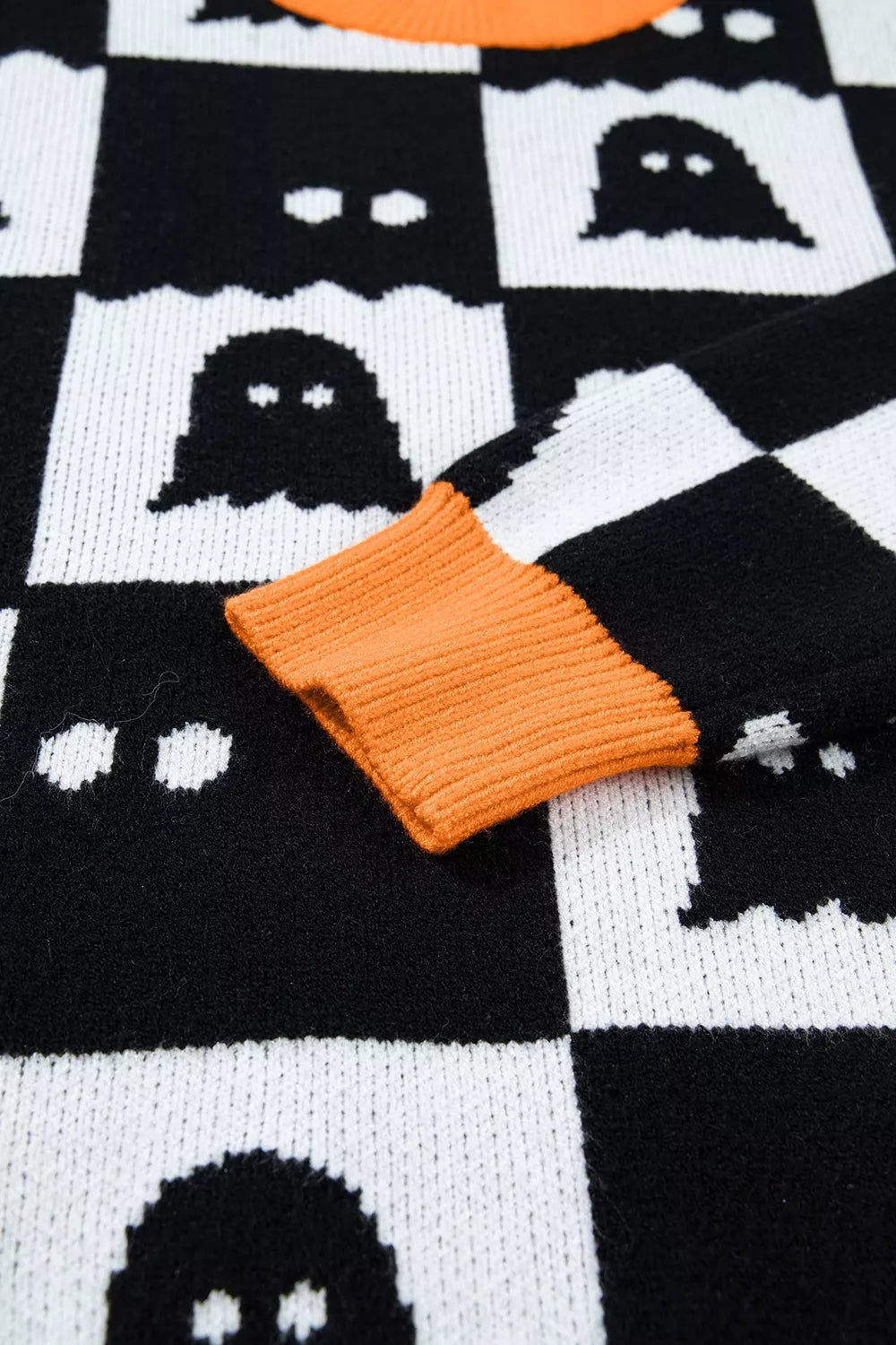 Halloween Ghost Pattern Checkerboard Sweater - Lilixa.store