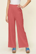 Double Take Full Size Texture Smocked Waist Wide Leg Pants - Lilixa.store