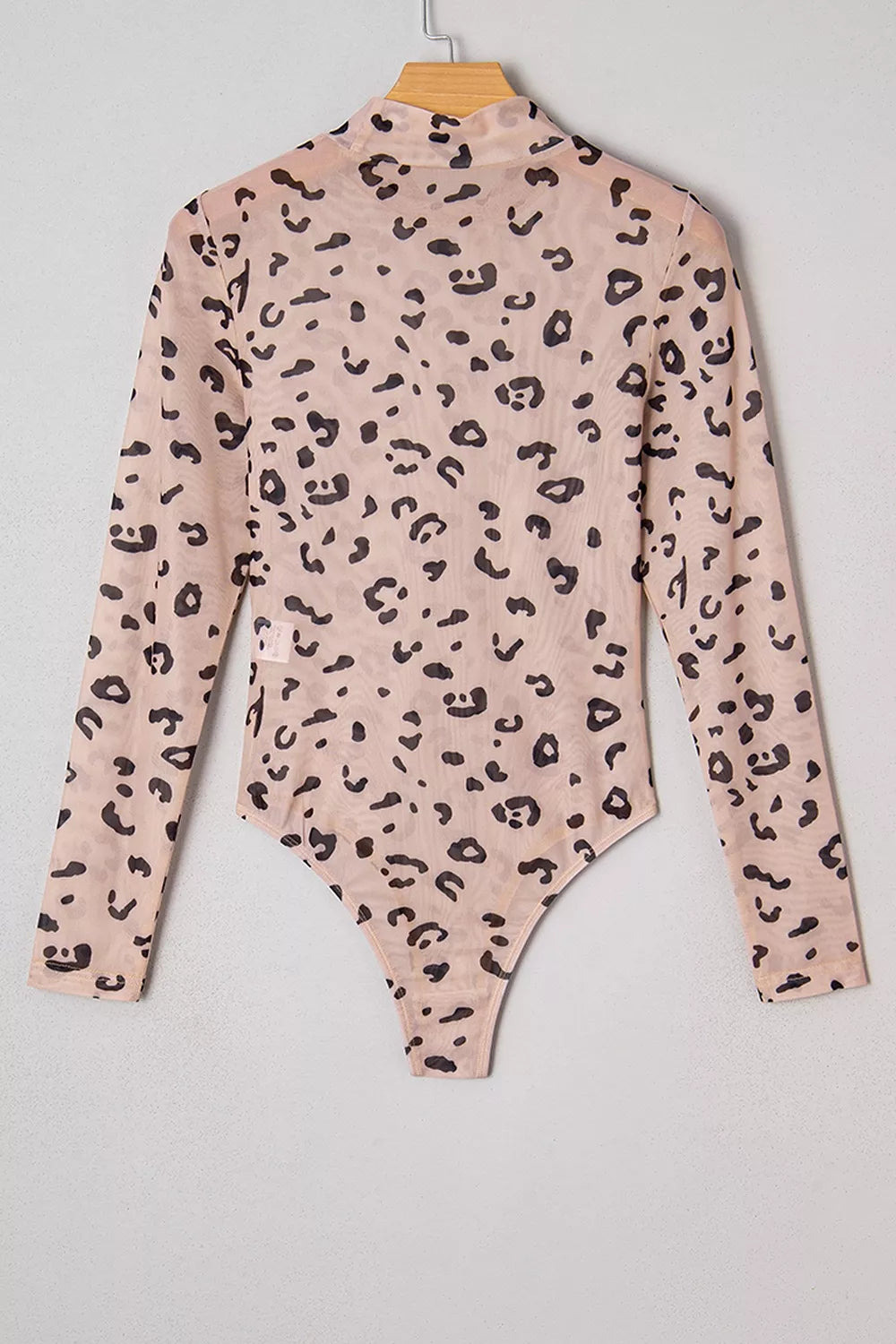 Mock Neck Sheer Mesh Leopard Long Sleeve Bodysuit - Lilixa.store