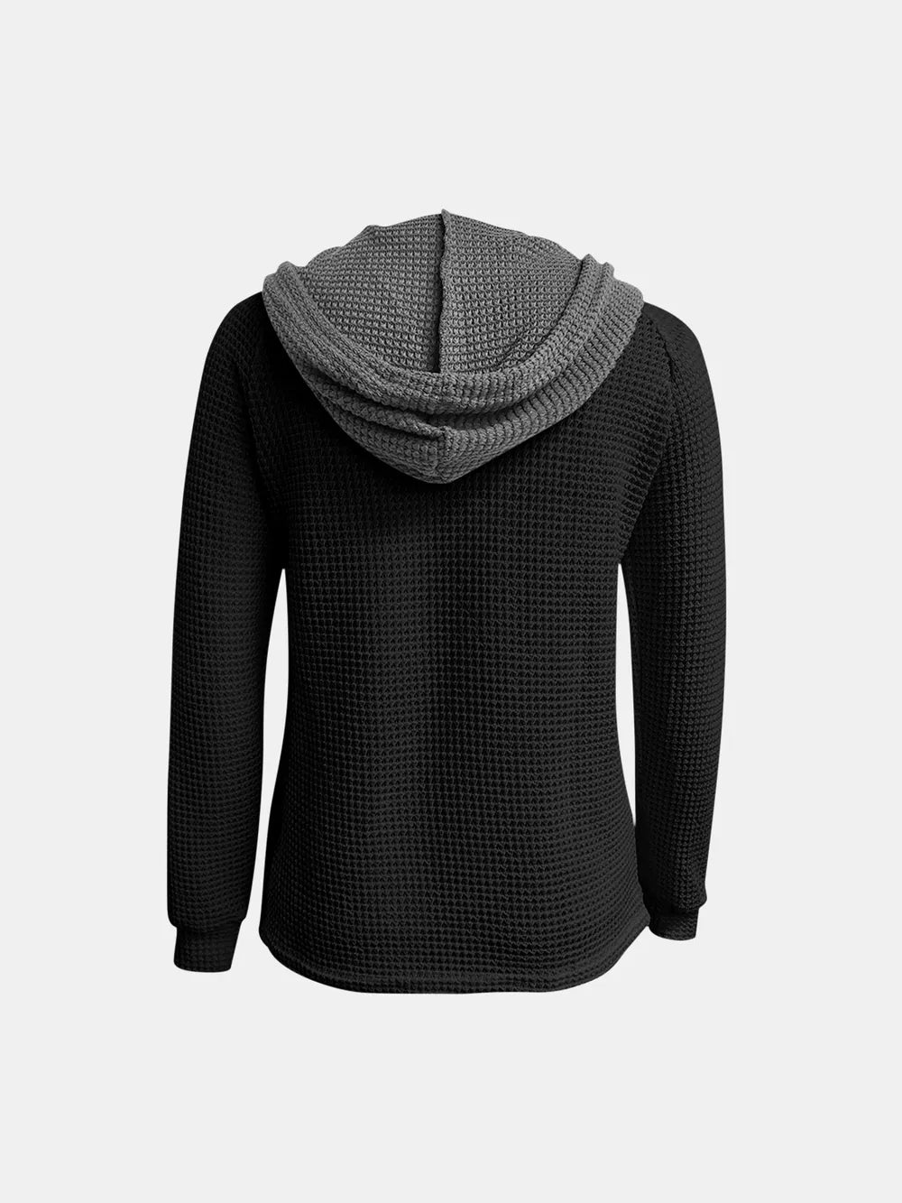 Full Size Waffle-Knit Contrast Long Sleeve Hoodie - Lilixa.store