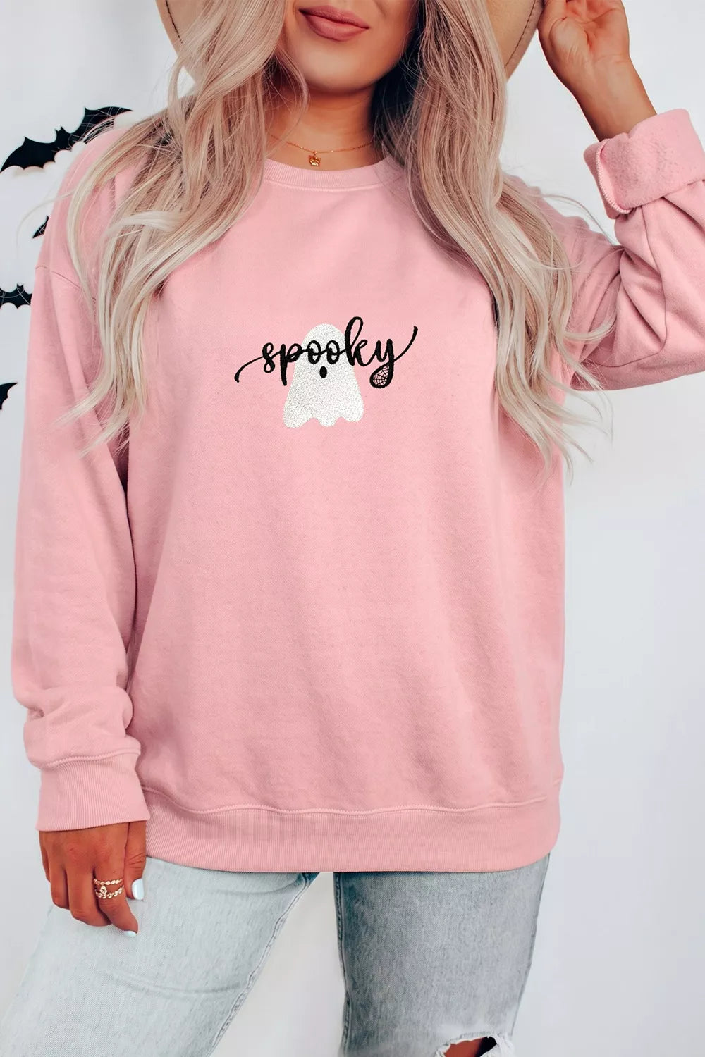 Halloween Ghost Graphic Round Neck Sweatshirt - Lilixa.store
