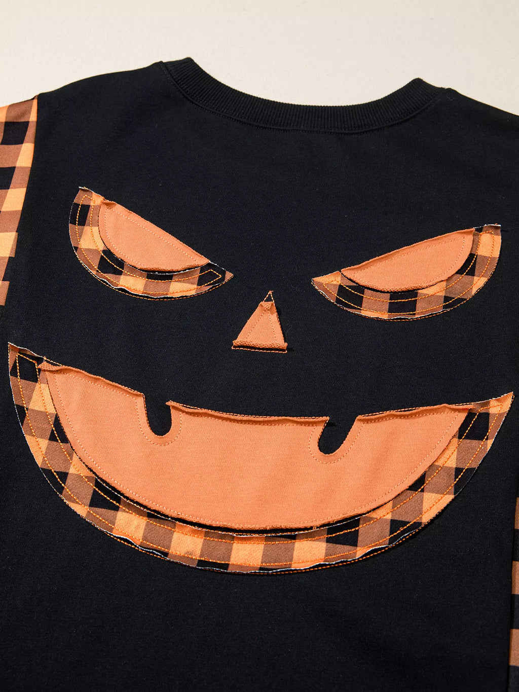 Patchwork Plaid Pumpkin Face Long Sleeve Top - Lilixa.store