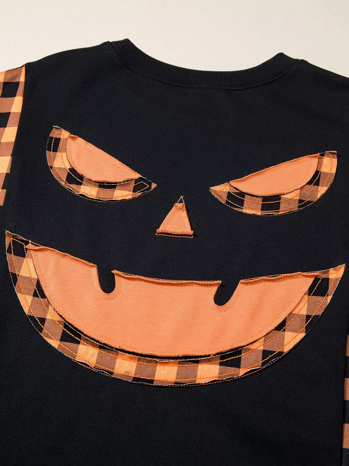 Patchwork Plaid Pumpkin Face Long Sleeve Top - Lilixa.store