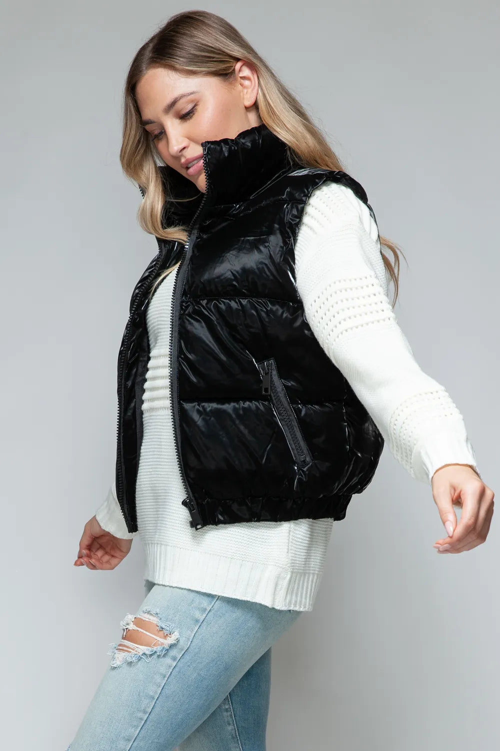 Snobbish Fine Fur Lining Quilted Vest in Black, view 4