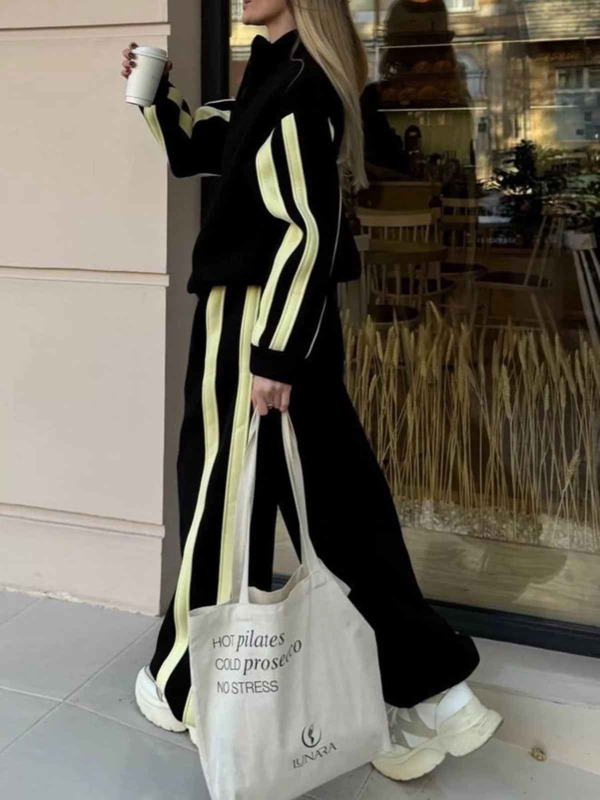 Contrast Striped Zip Up Top and Pants Set - Lilixa.store