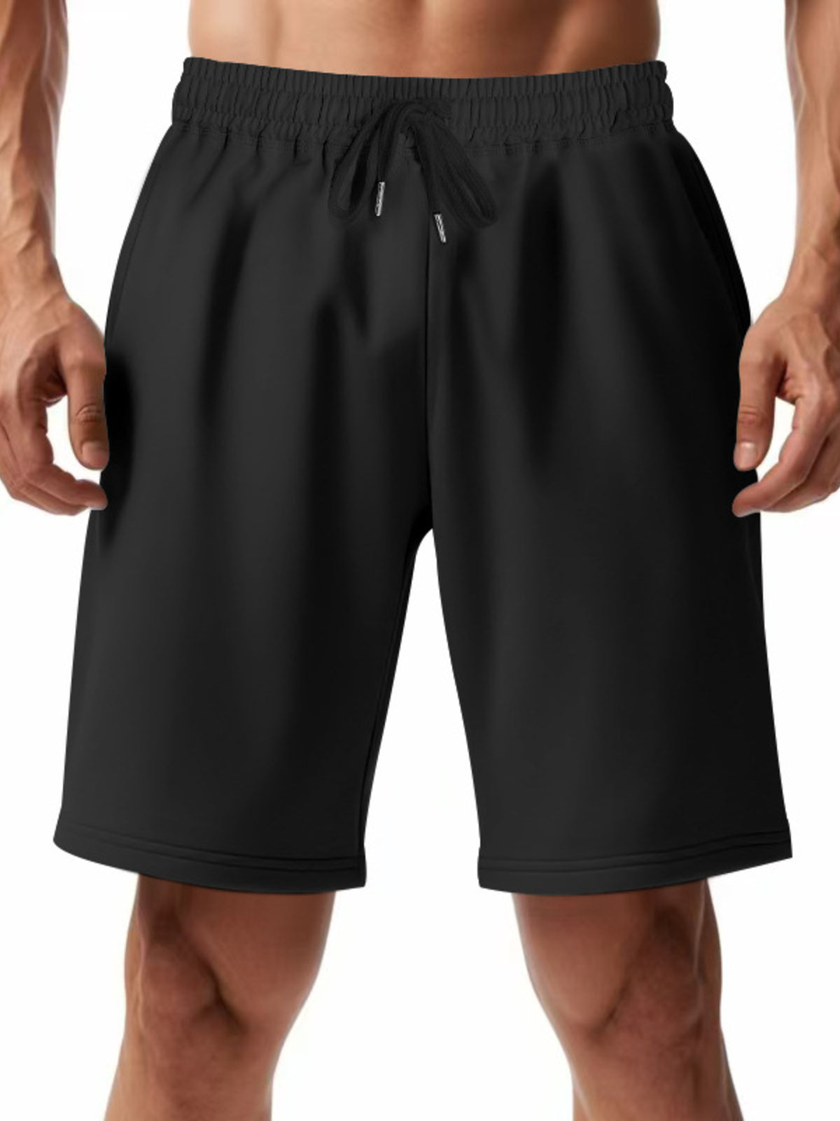 Men's Full Size Casual Drawstring Shorts Plus Size in Black