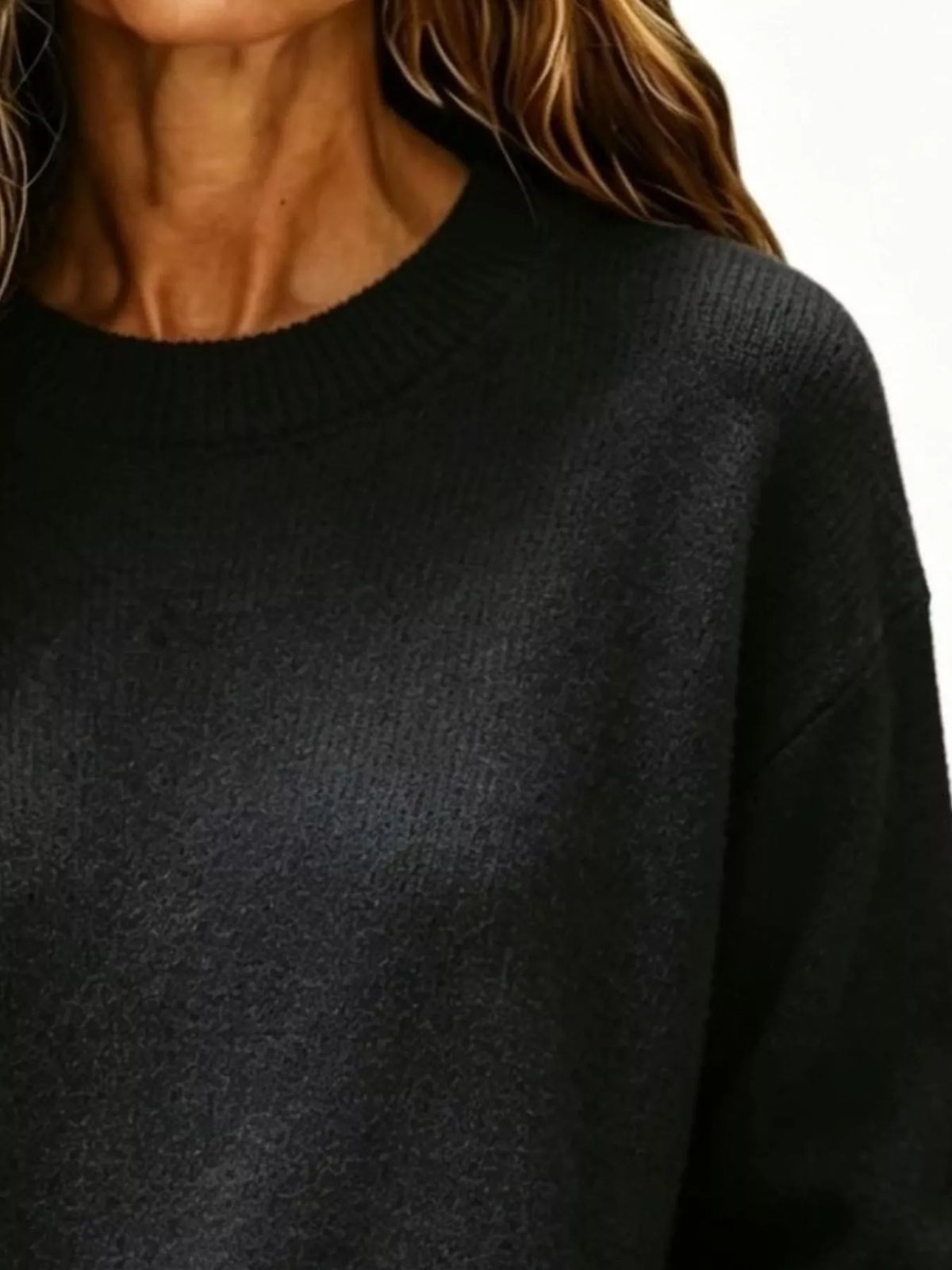 Full Size Round Neck Dropped Shoulder Sweater Plus Size - Lilixa.store