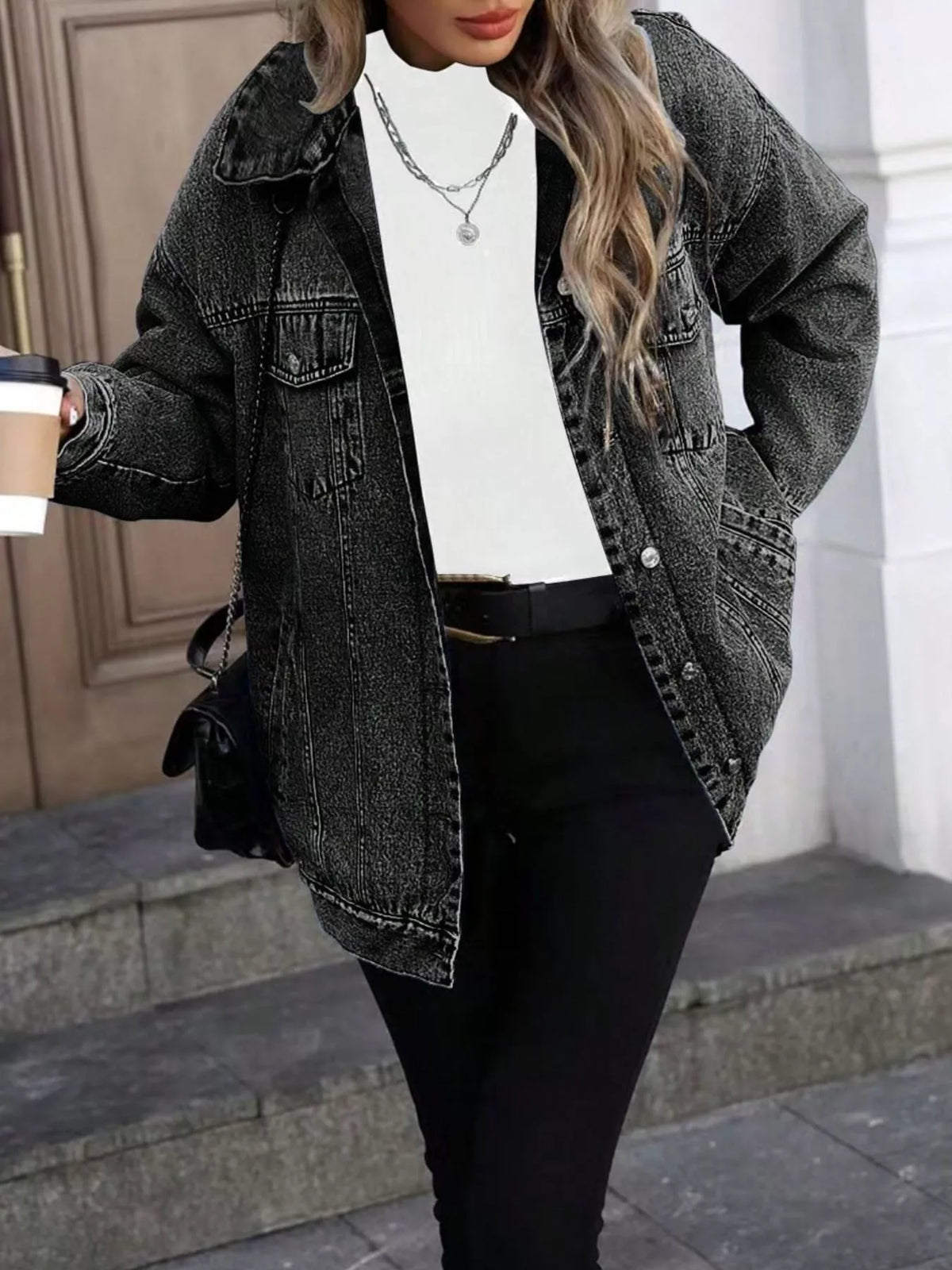 Washed Button Up Oversized Denim Jacket - Lilixa.store