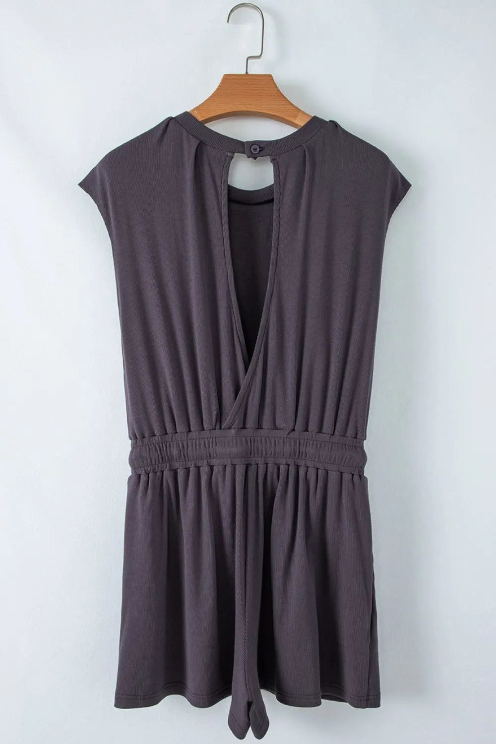 Knit Open Back Cap Sleeve Drawstring Romper - Lilixa.store