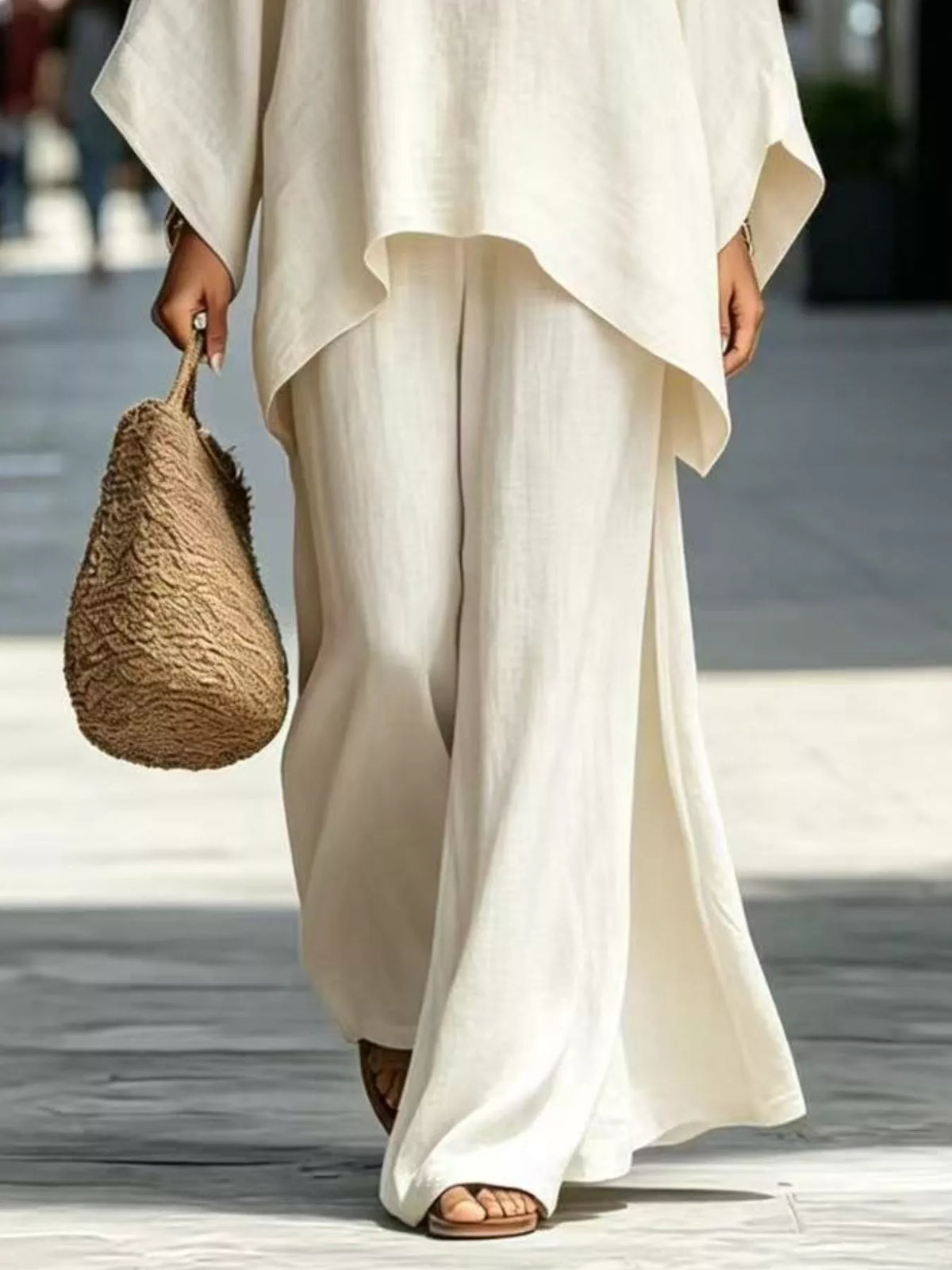 Full Size Batwing Sleeve Top and Wide-Leg Pants Set Plus Size, view 2