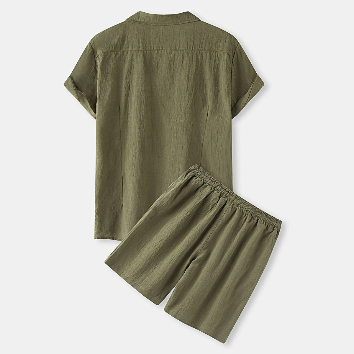 Men's Button Up Shirt and Shorts Set in Army Green, view 2