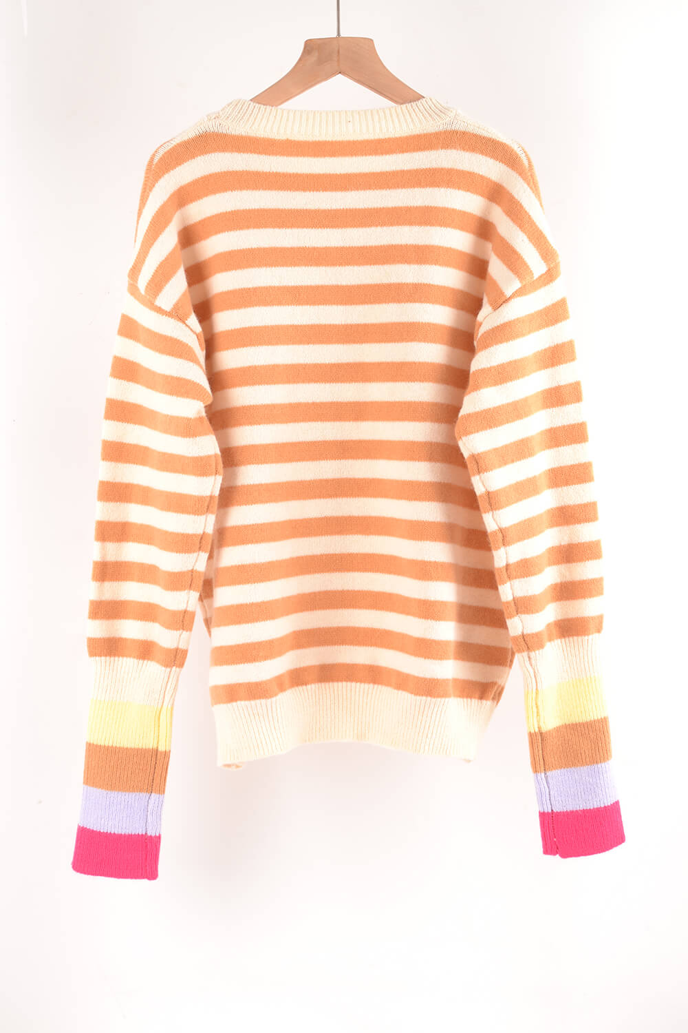 Angel Wings Warm Spice Striped Round Neck Sweater, view 8