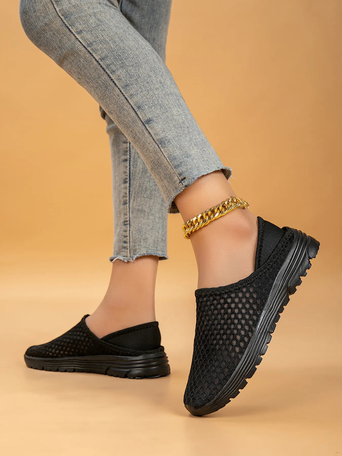 Breathable Mesh Slip-Ons in Black