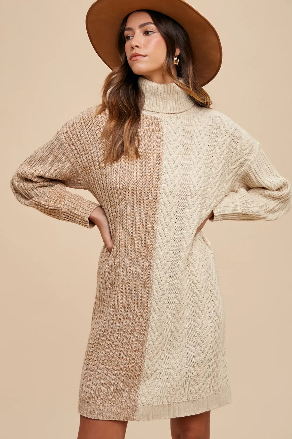Annie Wear Color Block Turtleneck Sweater Dress - Lilixa.store